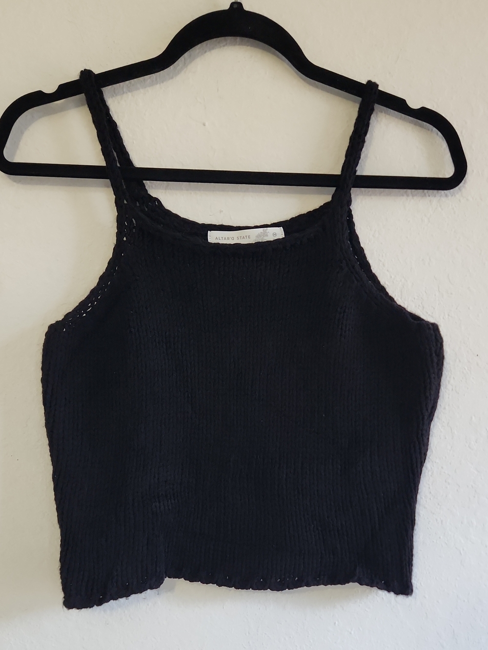 Altar’d State Black Crochet Knit Crop Tank Top Size M Boho